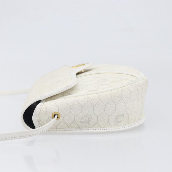 Christian Dior Honeycomb Canvas Shoulder Bag PVC White Gold Auth 197242A