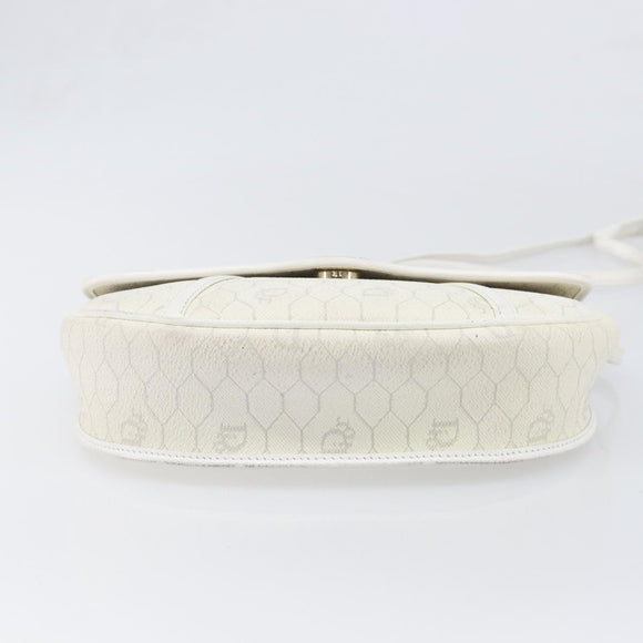 Christian Dior Honeycomb Canvas Shoulder Bag PVC White Gold Auth 197242A