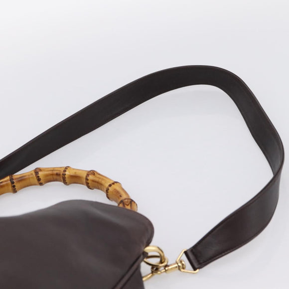 GUCCI Bamboo Shoulder Bag Leather 2way Brown Gold 001 2123 1577 Auth 197247