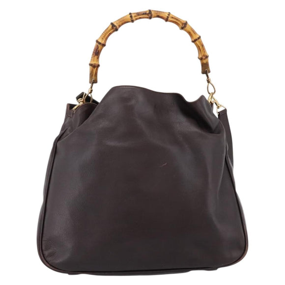 GUCCI Bamboo Shoulder Bag Leather 2way Brown Gold 001 2123 1577 Auth 197247