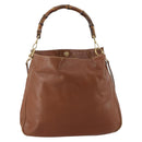 GUCCI Bamboo Shoulder Bag Leather 2way Brown Gold Auth 197250-13
