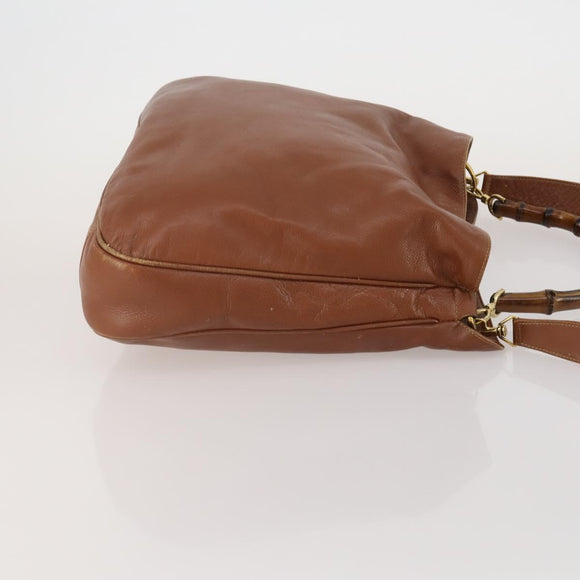 GUCCI Bamboo Shoulder Bag Leather 2way Brown Gold Auth 197250