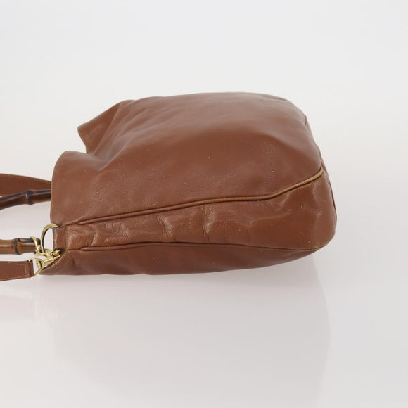 GUCCI Bamboo Shoulder Bag Leather 2way Brown Gold Auth 197250