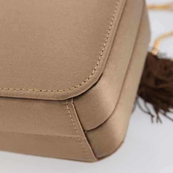 LOEWE Chain Shoulder Bag Satin Beige Gold Auth 197254