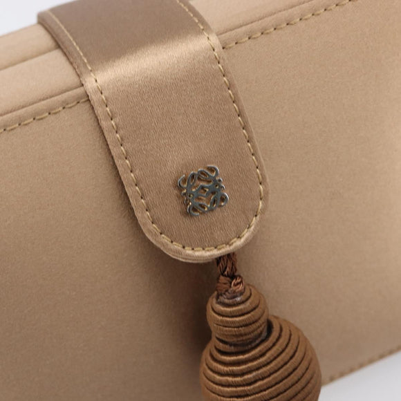 LOEWE Chain Shoulder Bag Satin Beige Gold Auth 197254