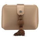 LOEWE Chain Shoulder Bag Satin Beige Gold Auth 197254-13