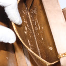LOEWE Chain Shoulder Bag Satin Beige Gold Auth 197254-11