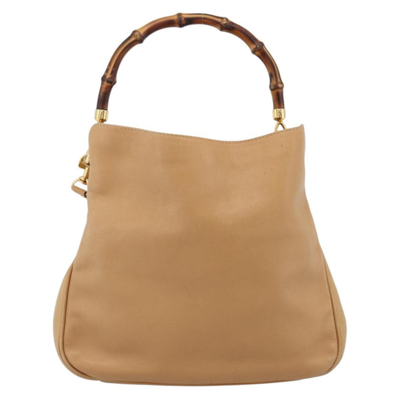 GUCCI Bamboo Shoulder Bag Suede 2way Beige Gold 001 1014 1638 0 Auth 197255