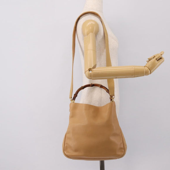 GUCCI Bamboo Shoulder Bag Suede 2way Beige Gold 001 1014 1638 0 Auth 197255