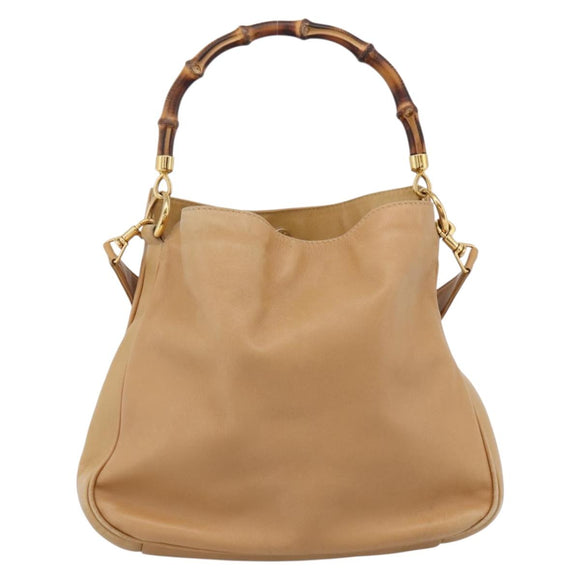 GUCCI Bamboo Shoulder Bag Suede 2way Beige Gold 001 1014 1638 0 Auth 197255