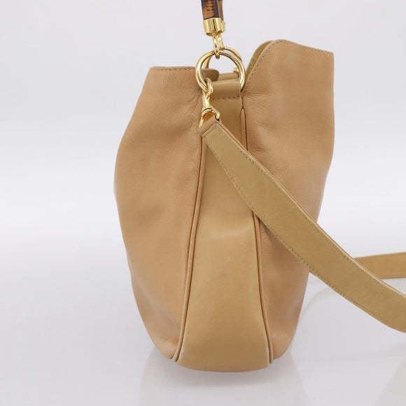 GUCCI Bamboo Shoulder Bag Suede 2way Beige Gold 001 1014 1638 0 Auth 197255
