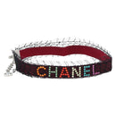 CHANEL Choker Necklace Silk Bordeaux CC Auth 197258V-1