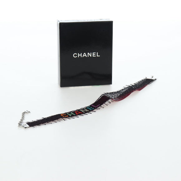 CHANEL Choker Necklace Silk Bordeaux CC Auth 197258V