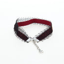 CHANEL Choker Necklace Silk Bordeaux CC Auth 197258V-6