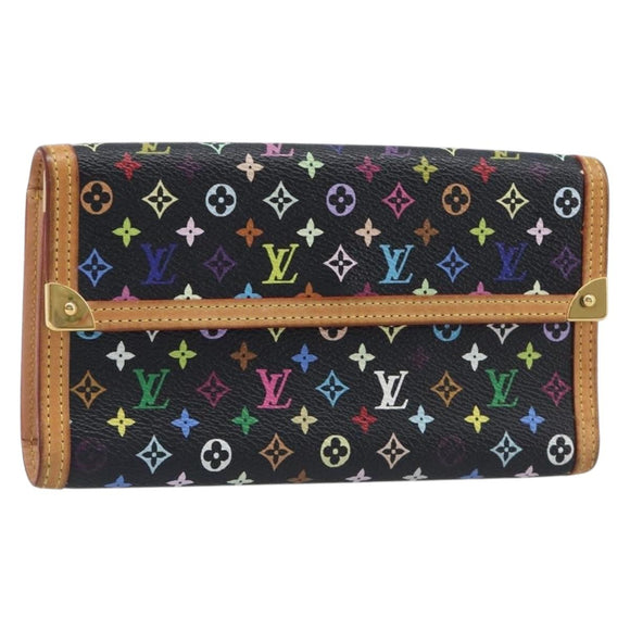 LOUIS VUITTON Monogram Multicolor Porte Tresor Wallet Black M92658 Auth 197263A