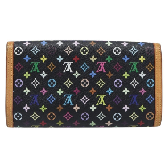 LOUIS VUITTON Monogram Multicolor Porte Tresor Wallet Black M92658 Auth 197263A