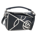 LOEWE Anagram Rose Puzzle Bag Small Bag Leather 2way Black Silver Auth 197266SAM-1