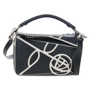LOEWE Anagram Rose Puzzle Bag Small Bag Leather 2way Black Silver Auth 197266SAM-13