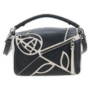 LOEWE Anagram Rose Puzzle Bag Small Bag Leather 2way Black Silver Auth 197266SAM-2