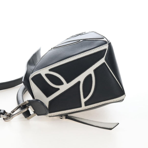 LOEWE Anagram Rose Puzzle Bag Small Bag Leather 2way Black Silver Auth 197266SAM