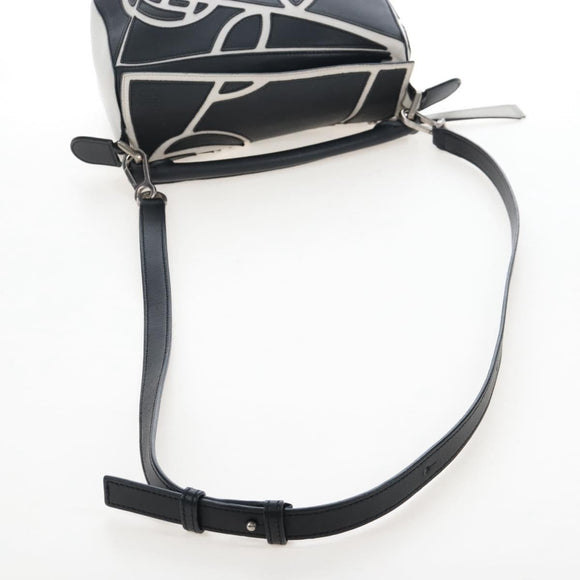 LOEWE Anagram Rose Puzzle Bag Small Bag Leather 2way Black Silver Auth 197266SAM