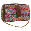 FENDI Chain Shoulder Bag Suede 2way Brown Gold Auth 197273SAV-1