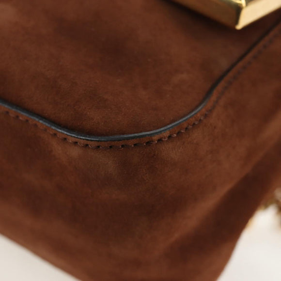 FENDI Chain Shoulder Bag Suede 2way Brown Gold Auth 197273SAV