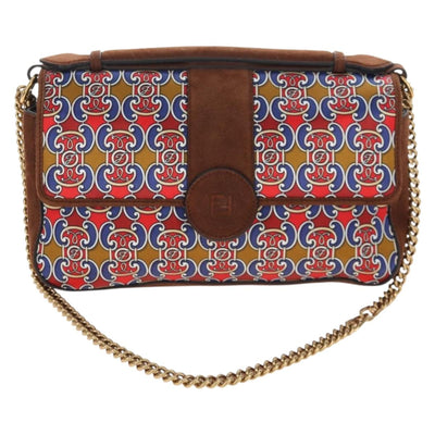 FENDI Chain Shoulder Bag Suede 2way Brown Gold Auth 197273SAV - 0