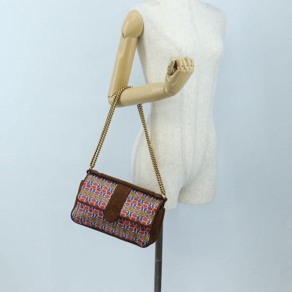 FENDI Chain Shoulder Bag Suede 2way Brown Gold Auth 197273SAV