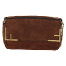 FENDI Chain Shoulder Bag Suede 2way Brown Gold Auth 197273SAV-3