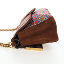 FENDI Chain Shoulder Bag Suede 2way Brown Gold Auth 197273SAV-4