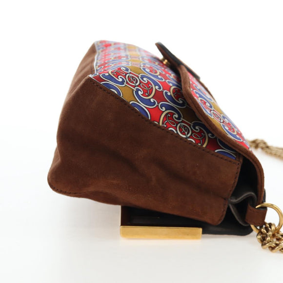 FENDI Chain Shoulder Bag Suede 2way Brown Gold Auth 197273SAV