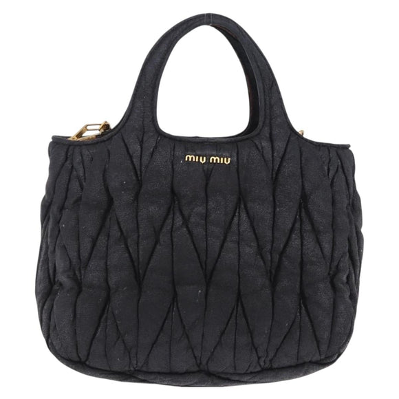 Miu Miu Matelasse Hand Bag Cotton 2way Black Gold Auth 197277