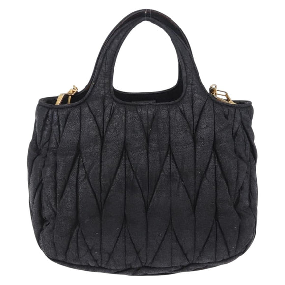 Miu Miu Matelasse Hand Bag Cotton 2way Black Gold Auth 197277