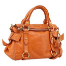 Miu Miu Hand Bag Vitellolux 2way Orange Gold Auth 197281M-1