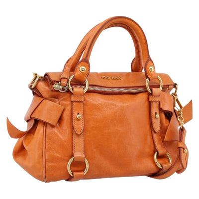 Miu Miu Hand Bag Vitellolux 2way Orange Gold Auth 197281M