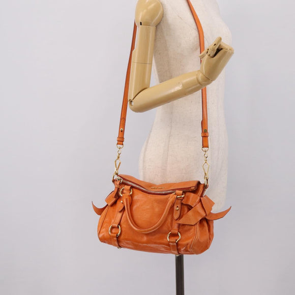 Miu Miu Hand Bag Vitellolux 2way Orange Gold Auth 197281M