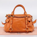 Miu Miu Hand Bag Vitellolux 2way Orange Gold Auth 197281M-25