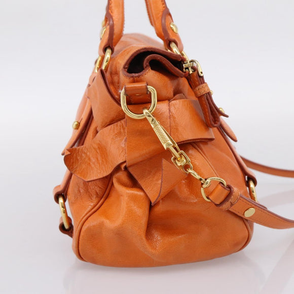 Miu Miu Hand Bag Vitellolux 2way Orange Gold Auth 197281M