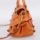 Miu Miu Hand Bag Vitellolux 2way Orange Gold Auth 197281M-5