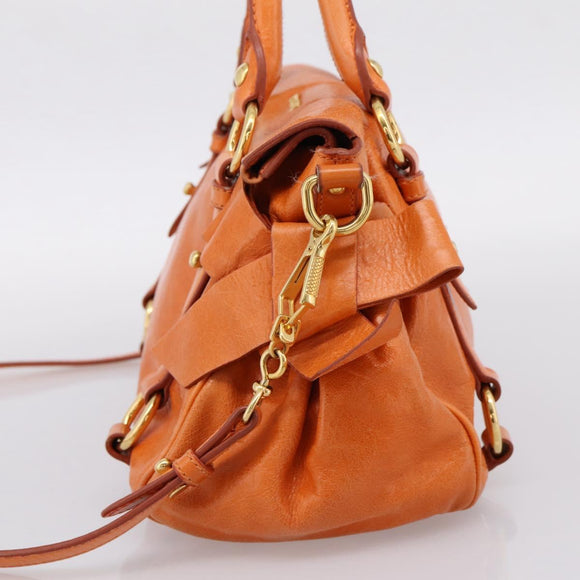 Miu Miu Hand Bag Vitellolux 2way Orange Gold Auth 197281M