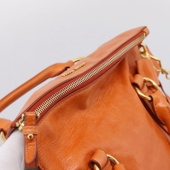 Miu Miu Hand Bag Vitellolux 2way Orange Gold Auth 197281M