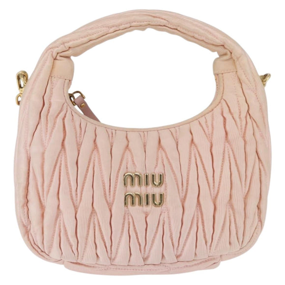 Miu Miu Matelasse Wonder Hand Bag Satin 2way Pink Gold Auth 197282V