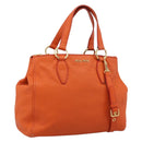 Miu Miu Vitellolux Hand Bag Leather 2way Orange Gold Auth 197285V-1