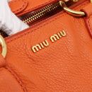 Miu Miu Vitellolux Hand Bag Leather 2way Orange Gold Auth 197285V-16