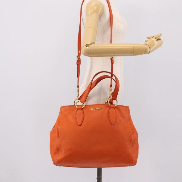 Miu Miu Vitellolux Hand Bag Leather 2way Orange Gold Auth 197285V