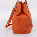 Miu Miu Vitellolux Hand Bag Leather 2way Orange Gold Auth 197285V-5