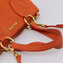 Miu Miu Vitellolux Hand Bag Leather 2way Orange Gold Auth 197285V-7