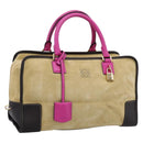 LOEWE Anagram Amazona 36 Hand Bag Suede Leather Beige Gold Auth 197287V-1