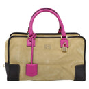 LOEWE Anagram Amazona 36 Hand Bag Suede Leather Beige Gold Auth 197287V-13